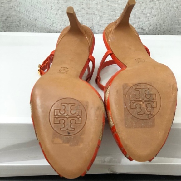 Tory Burch Orange leather and Jute T strap heels - Picture 5 of 11
